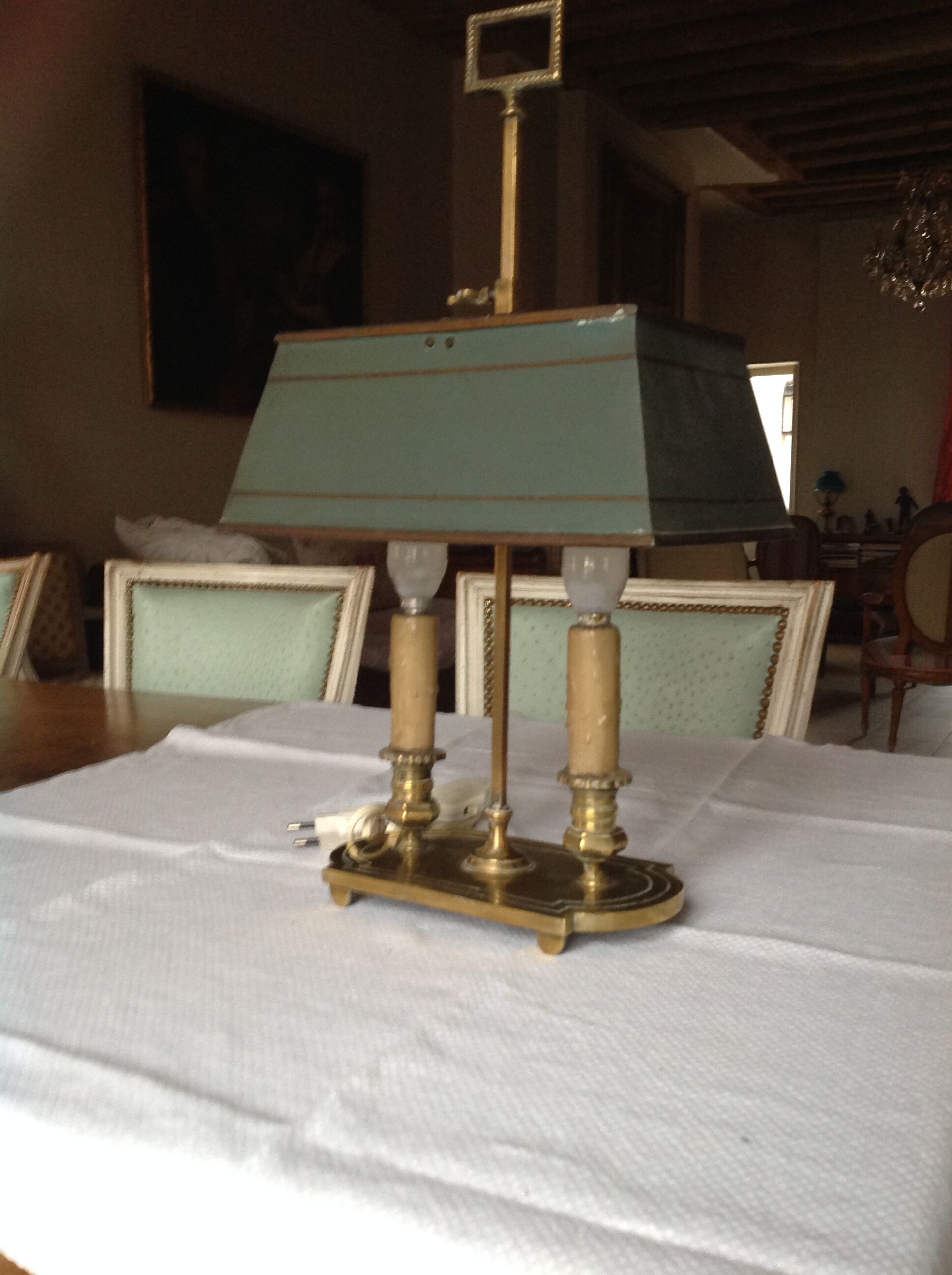 Antique bronze hot water bottle lamp, early 20th century