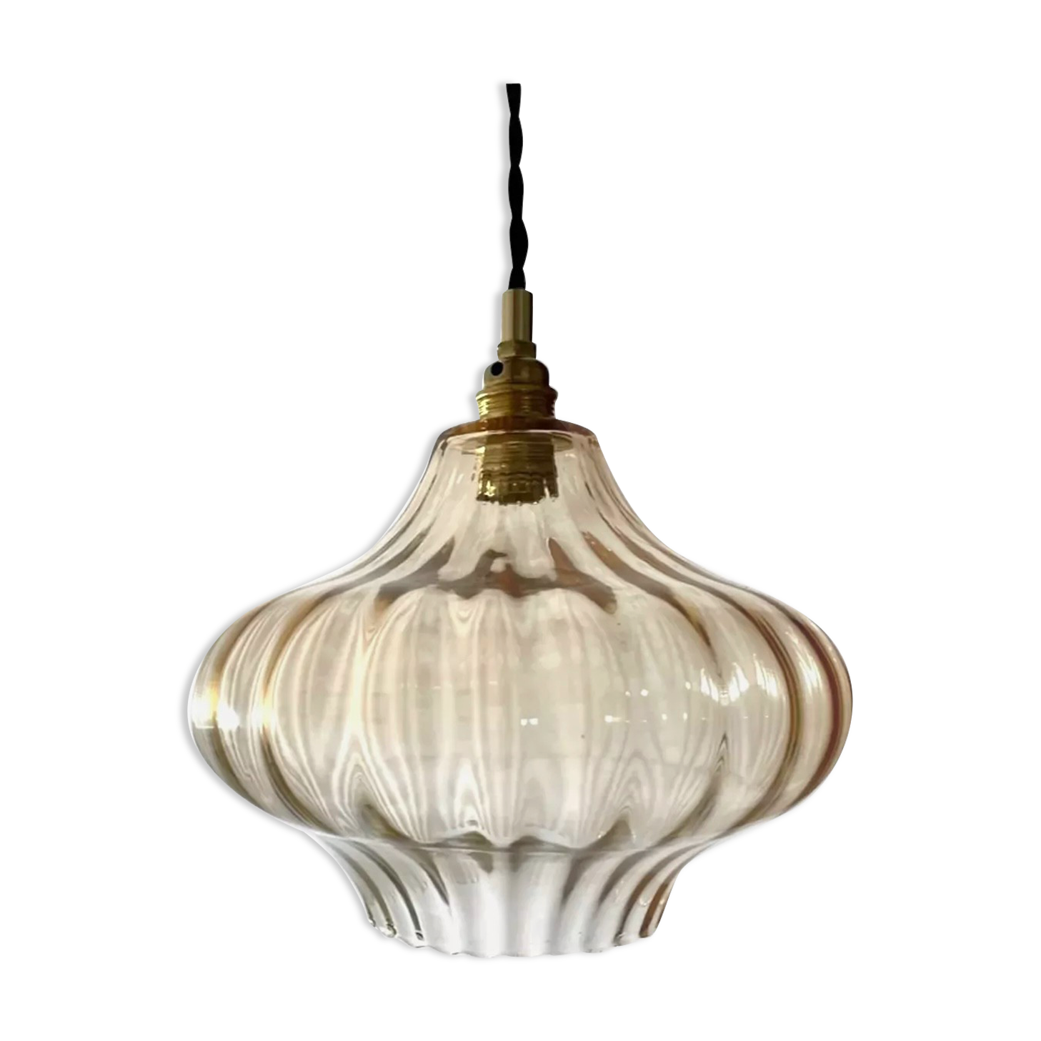 Vintage suspension lamp in gold glass