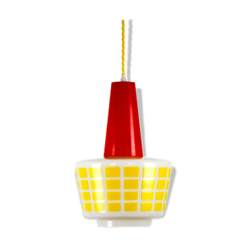 Suspension en verre rouge et jaune