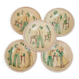Set of 5 ceramic bowls with character motifs from Romania