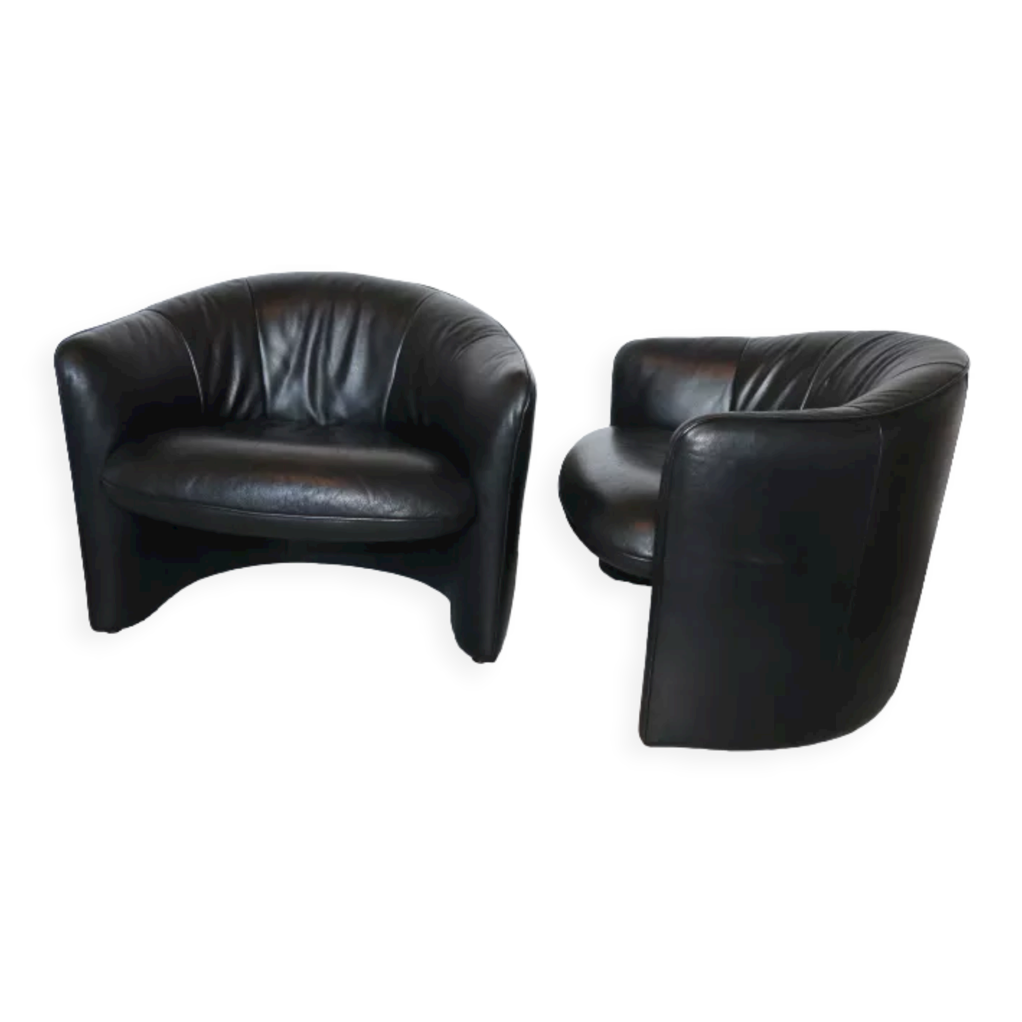 2 armchairs swann black leather