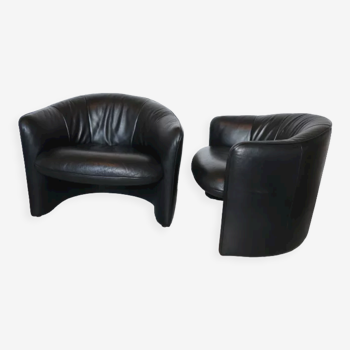2 armchairs swann black leather
