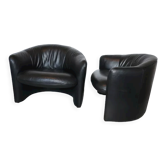 2 armchairs swann black leather
