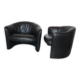 2 armchairs swann black leather