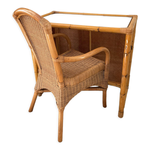 Ensemble coiffeuse en rotin et