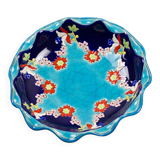 Longwy coupe model Roxane – Floral enamels on a crackled turquoise background