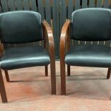 Pair of wooden and leatherette armchairs from the 80s