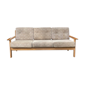 Vintage 3-seater sofa from the 60s in wood and fabric.
