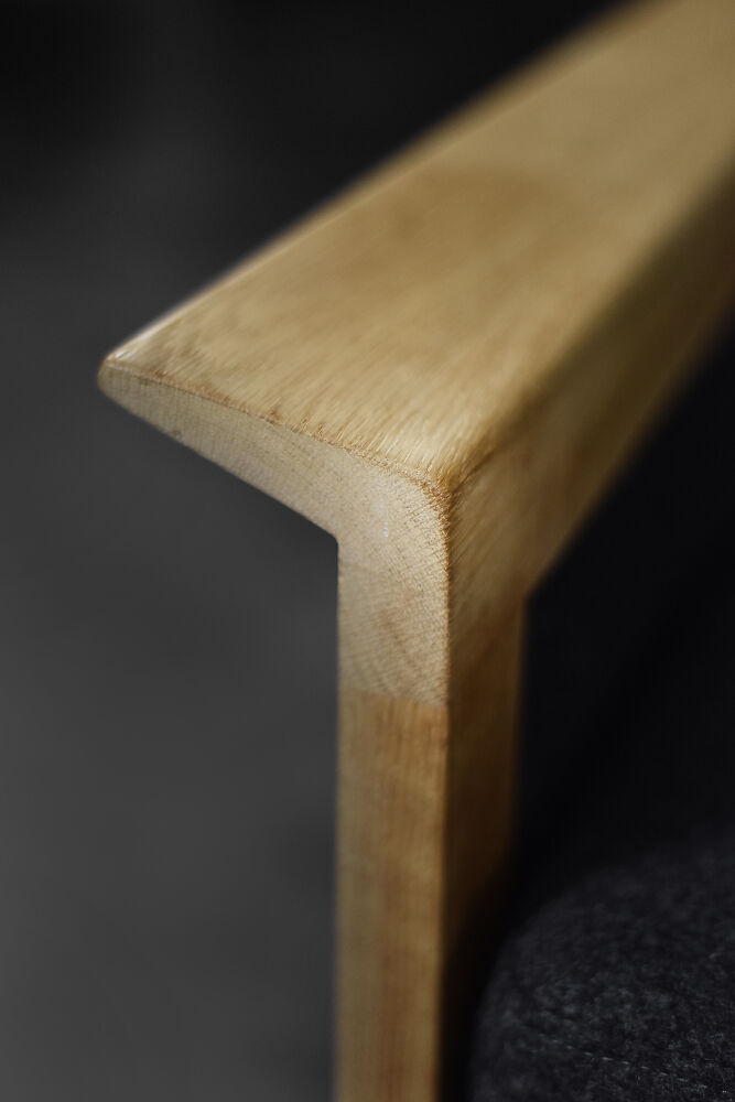 2 vintage oak and felt Danish chaise longues from the mid-century, 1960s.