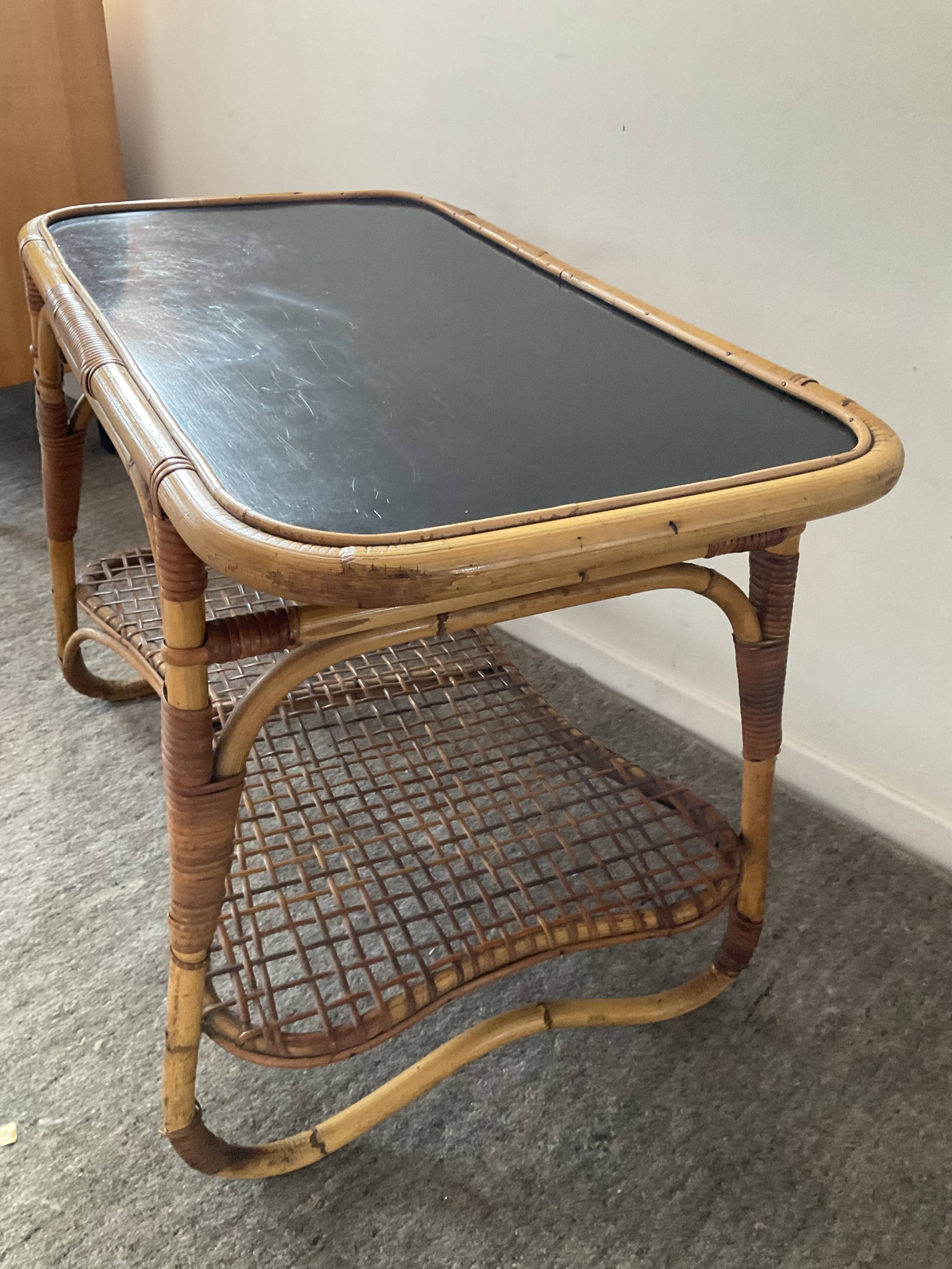 Vintage coffee table from the 50s in rattan