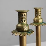 Pair of Antique French copper candlesticks in Baroque style, 1900s