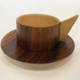 Vintage wooden cups and saucers in teak