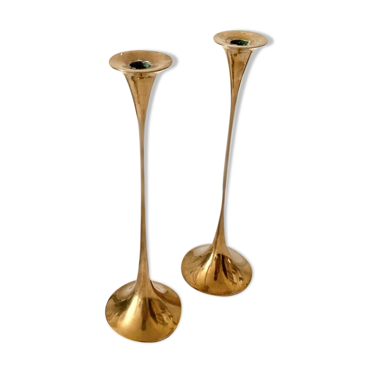 Pair of Scandinavian candlesticks in gilded brass H 23 cm