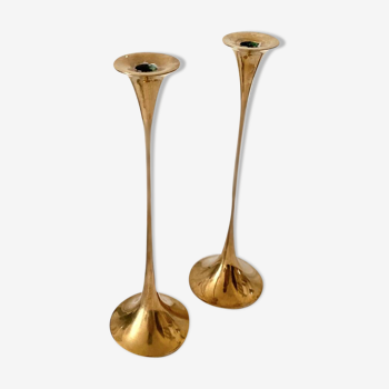 Pair of Scandinavian candlesticks in gilded brass H 23 cm