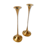 Pair of Scandinavian candlesticks in gilded brass H 23 cm
