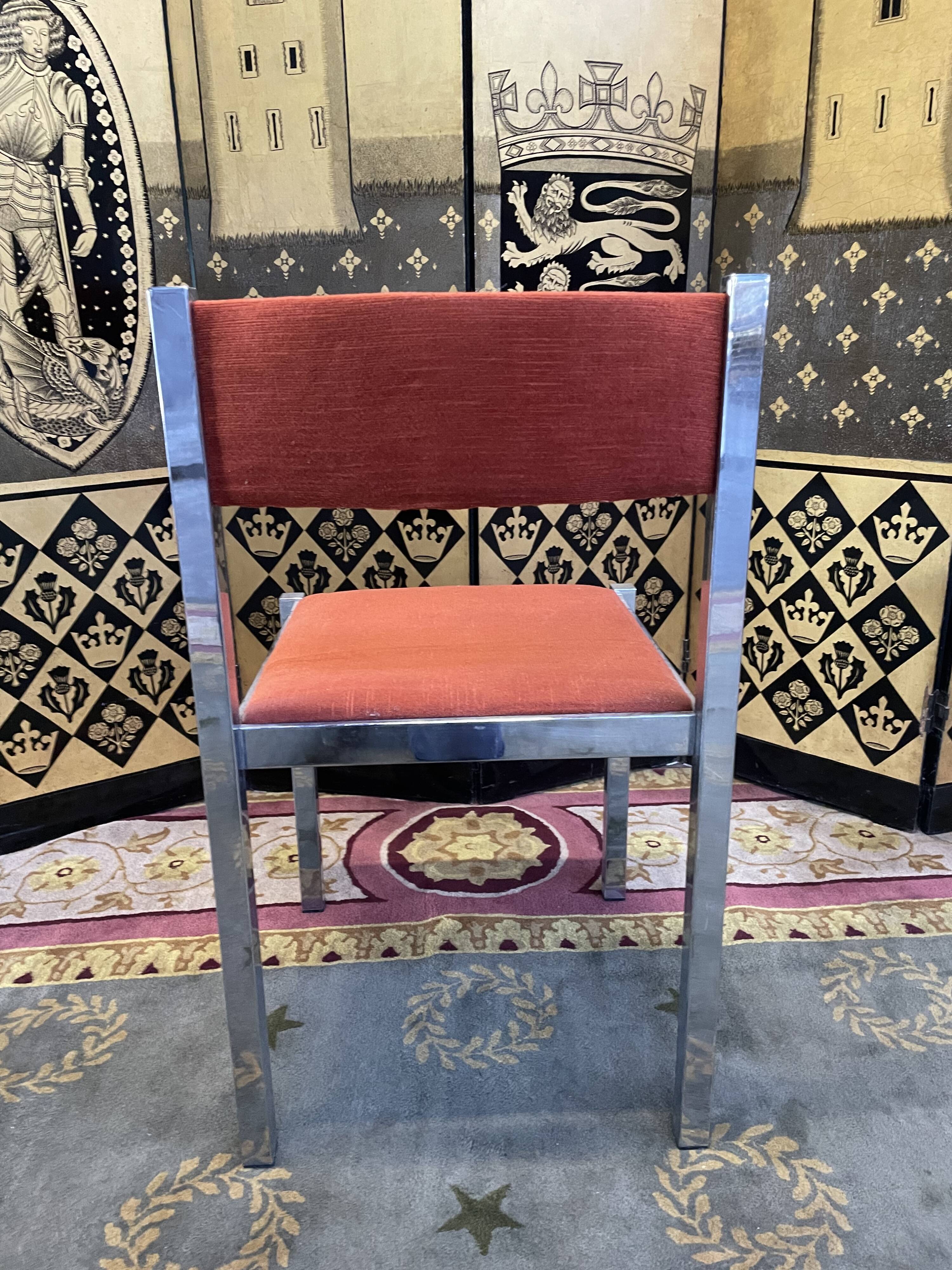 Suite of 4 velvet and chrome chairs 1970