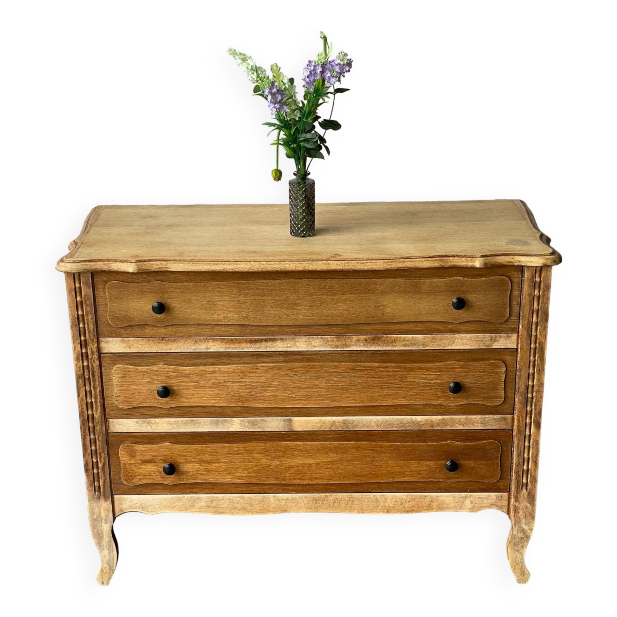 Neo rustic mini buffet chest of drawers with 3 drawers renovated in raw wood