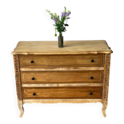 Neo rustic mini buffet chest of drawers with 3 drawers renovated in raw wood
