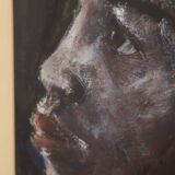 Peinture sur papier représentant une fille africaine Weyne 66x56cm