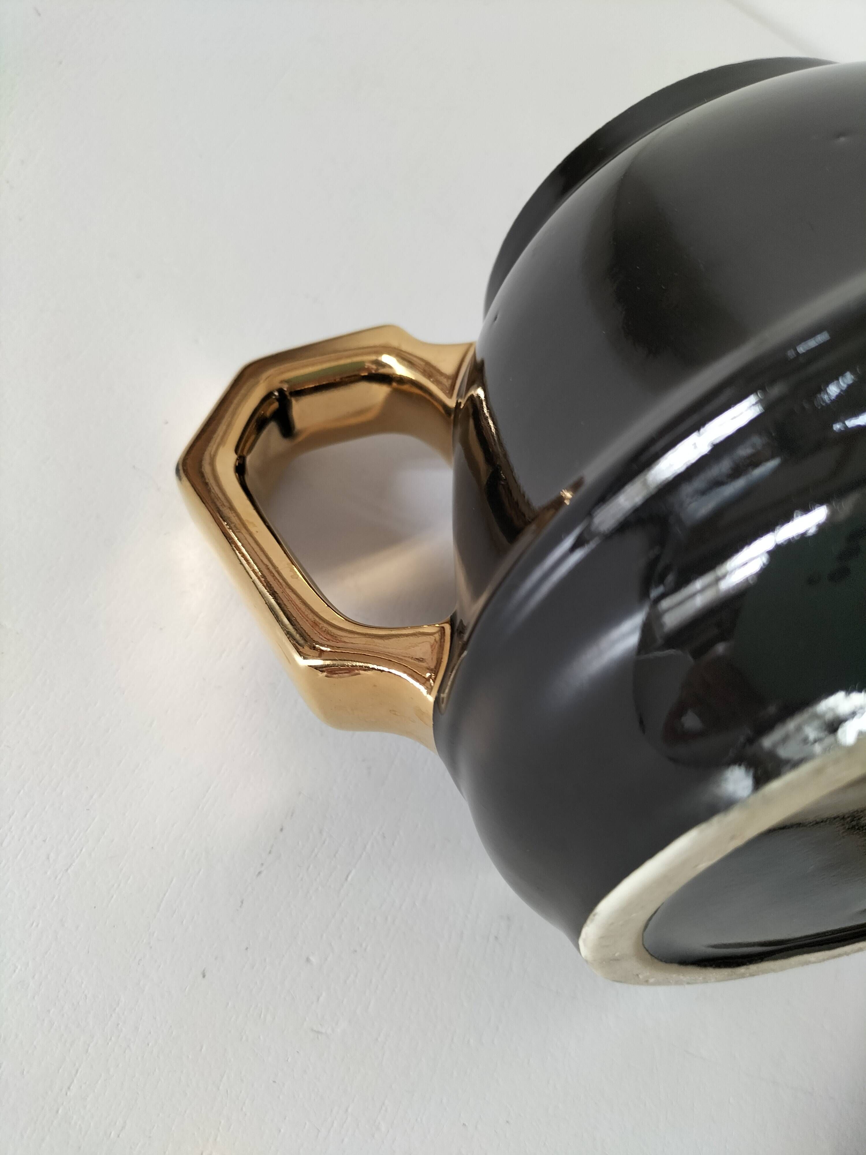Vintage black and gold teapot RIO – Art Deco style