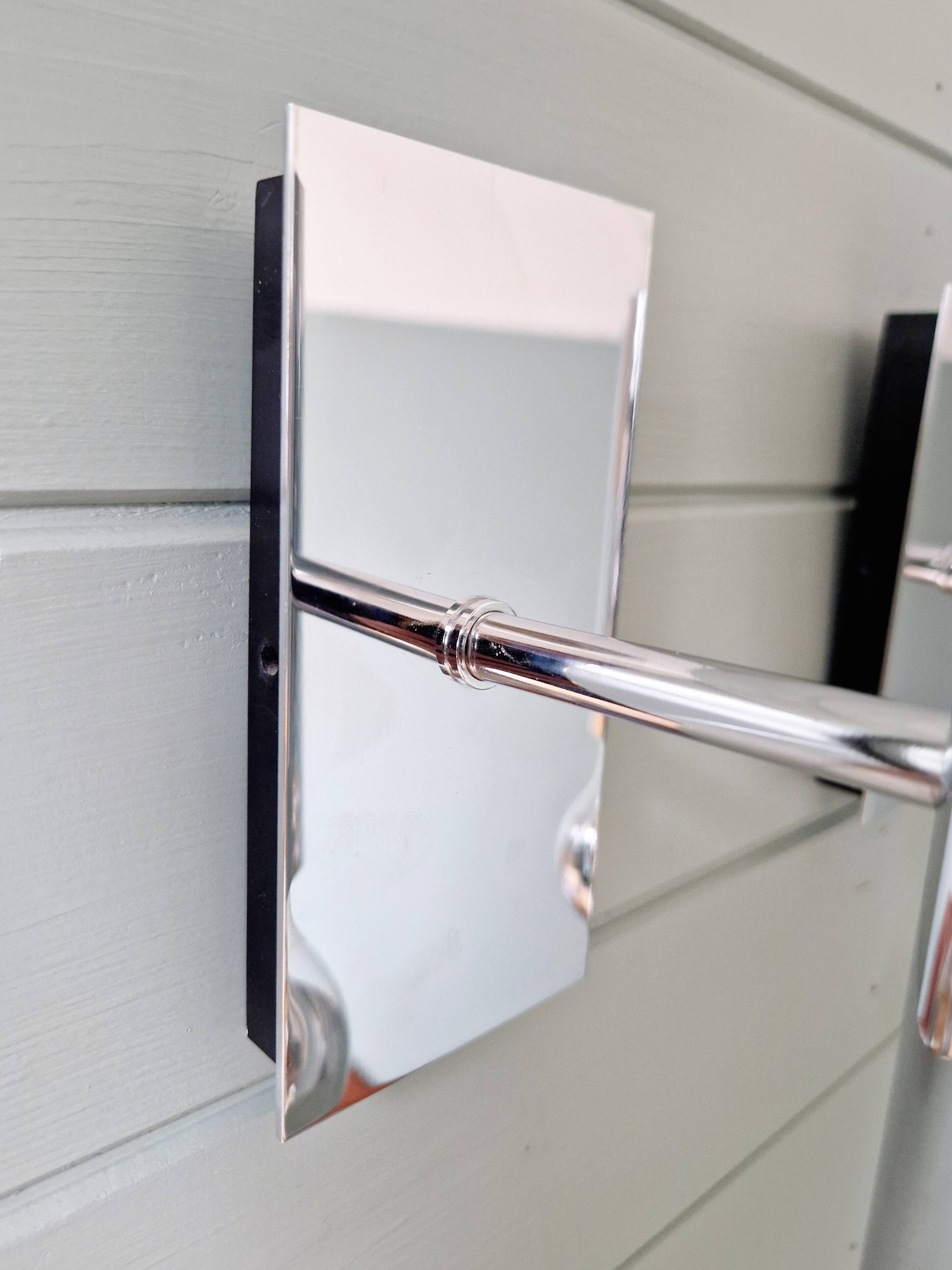 Pair of tubular double-light wall lights in chrome-plated metal, 1970s