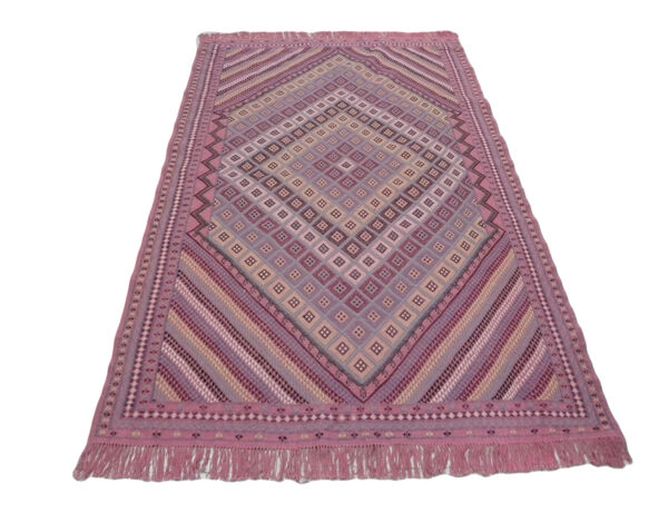 tapis kilim rose tissé à main , tapis berbère laine tunisien margoum