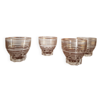 Lot de 4 verres vintage avec bordure dorée