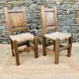 Pair of wooden and straw chairs