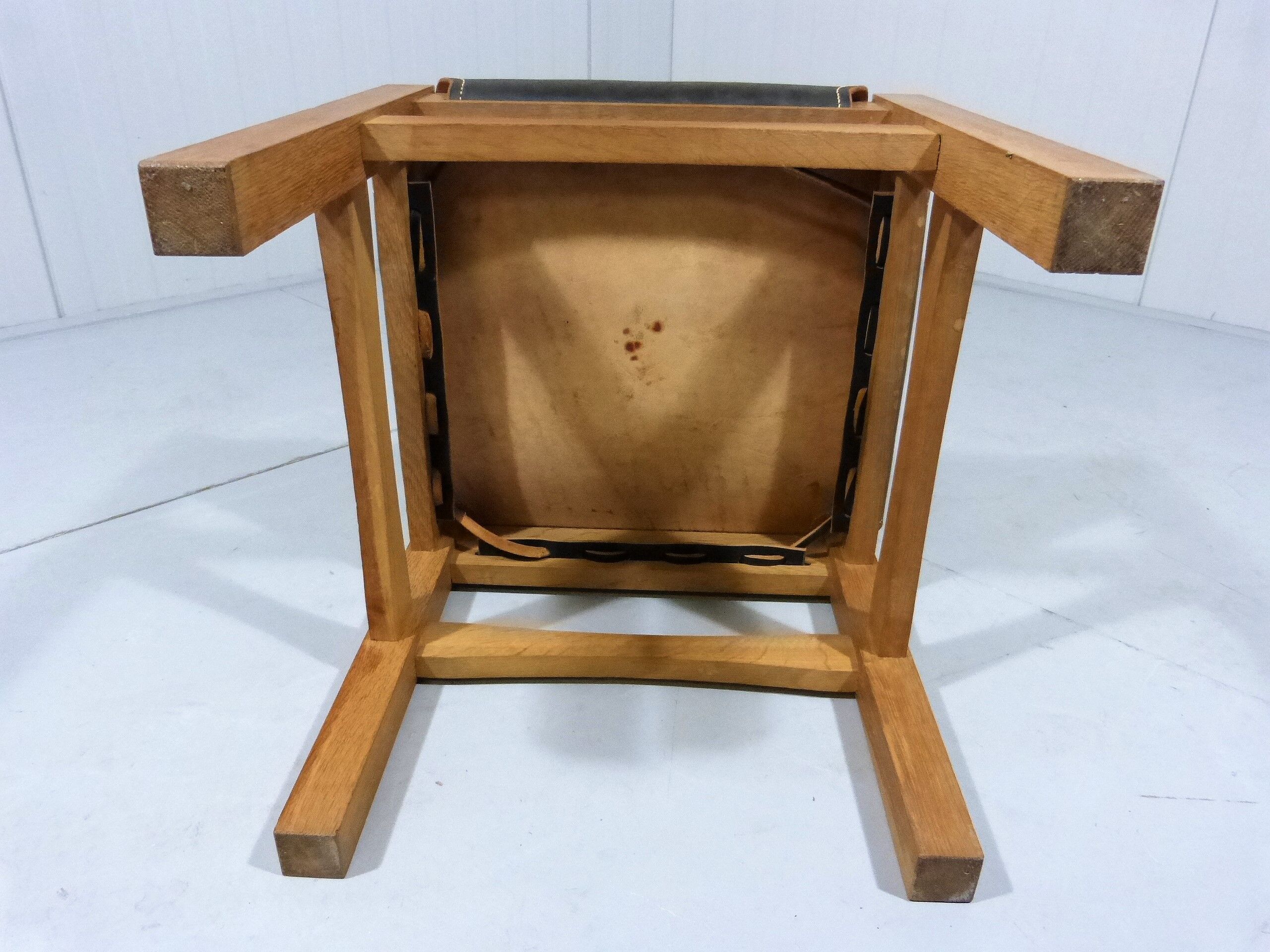 Wooden stool with saddle leather seat, 1970-80’s