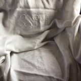 Vintage white tablecloth with lilacs, monogrammed GSS