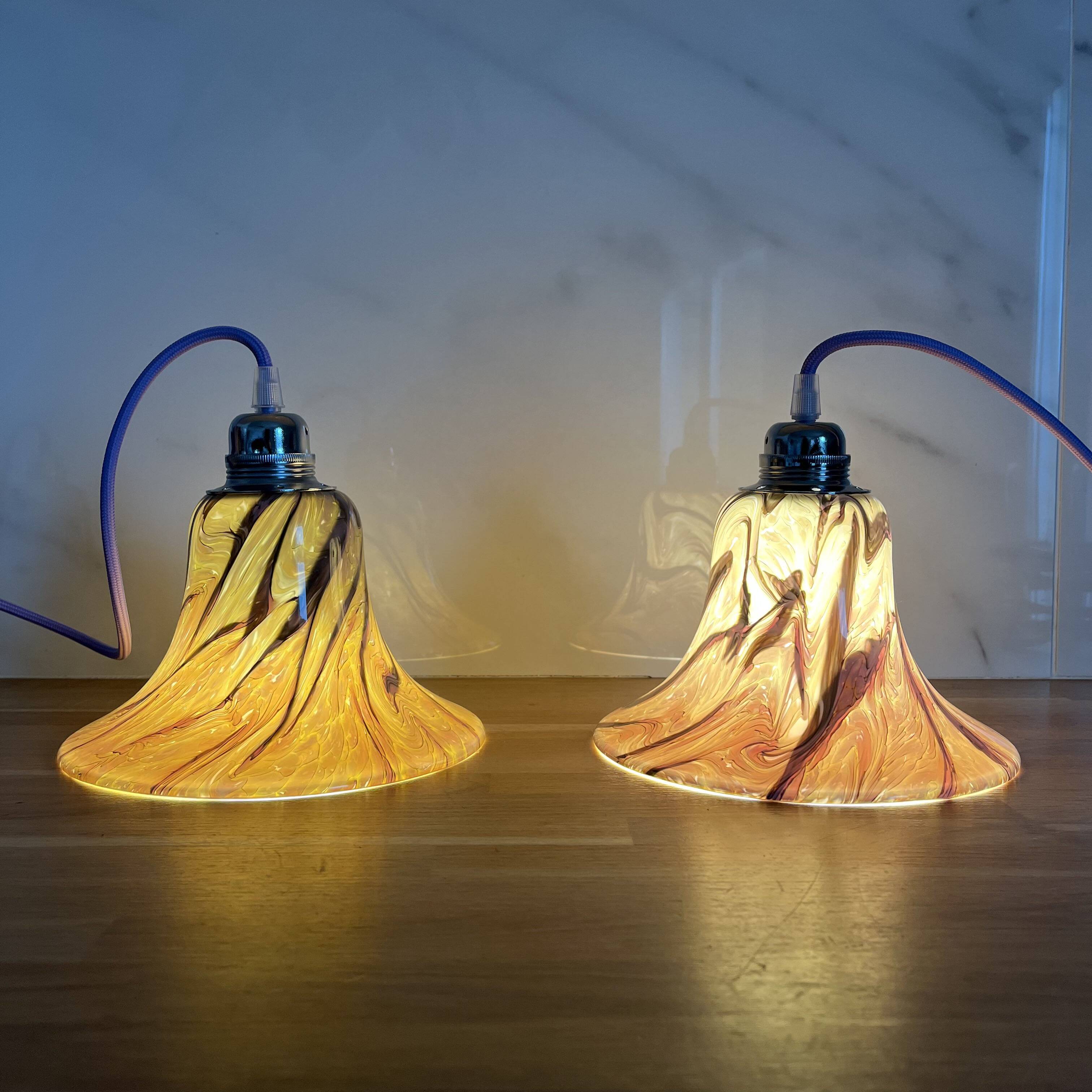 Pair of vintage purple opaline globe lamps