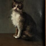 Oil on canvas portrait of a cat signed Henriette Barry 1899