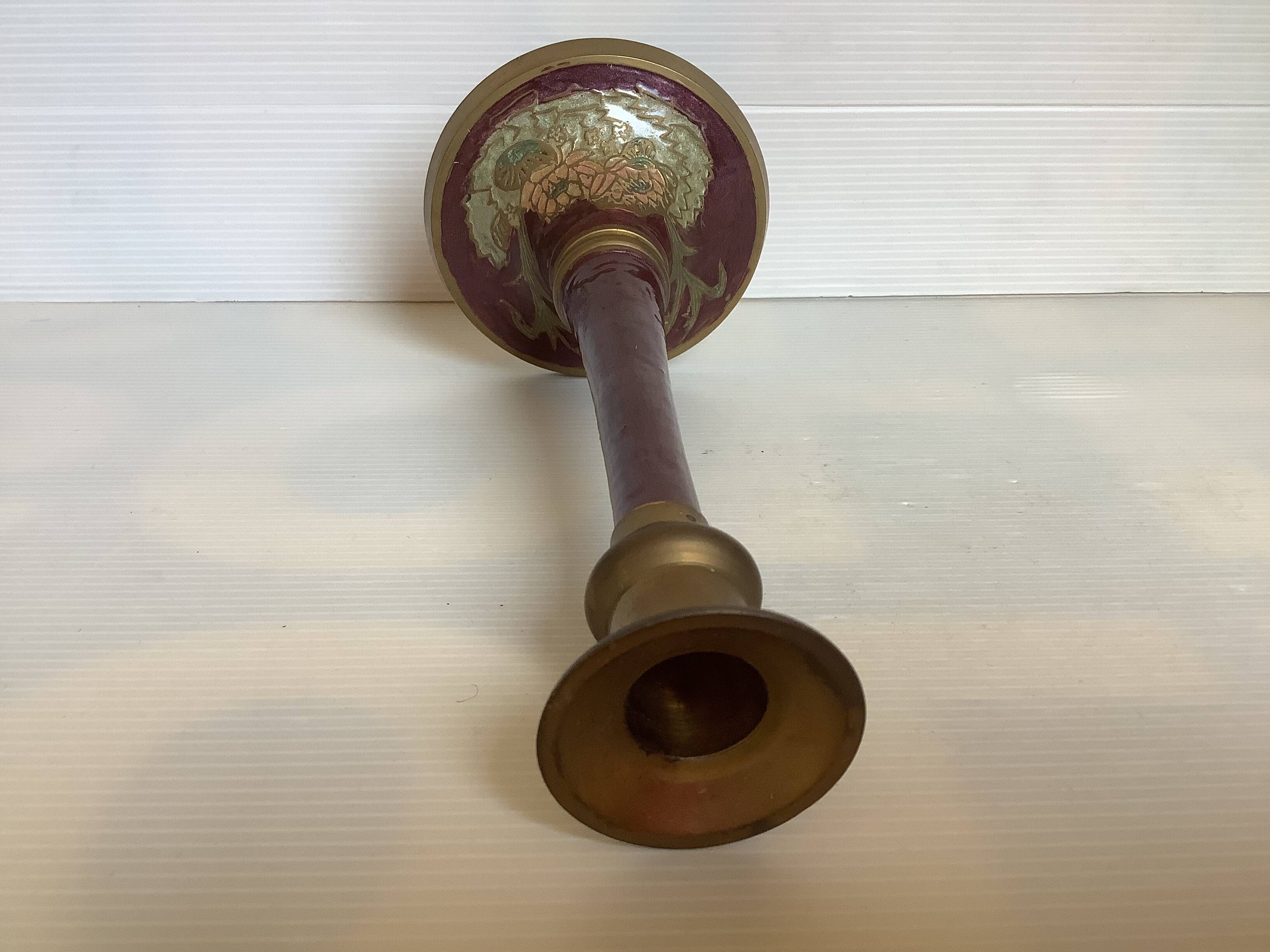 Purple violet cloisonné candlestick
