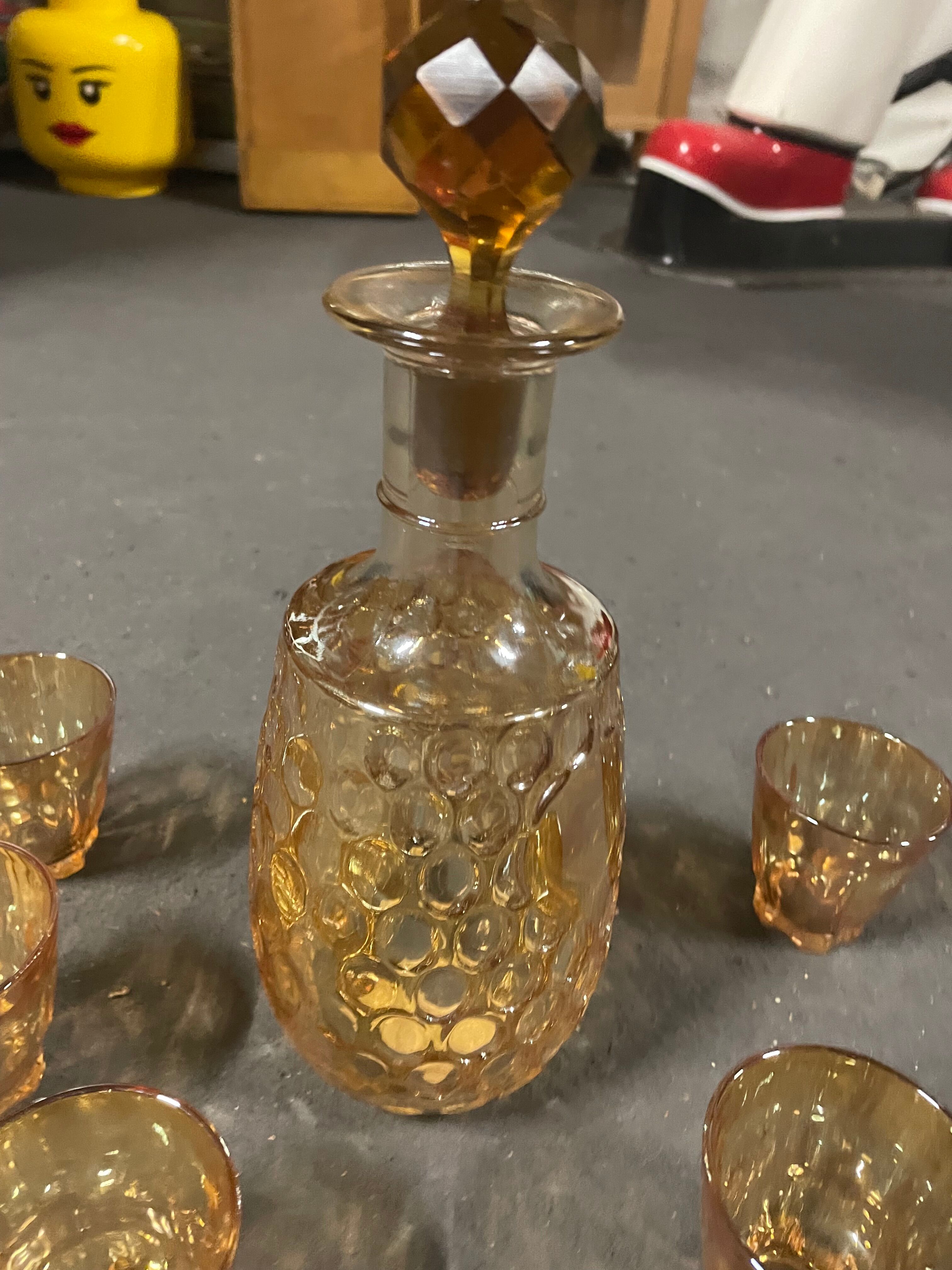 Carafe and 5 vintage glasses