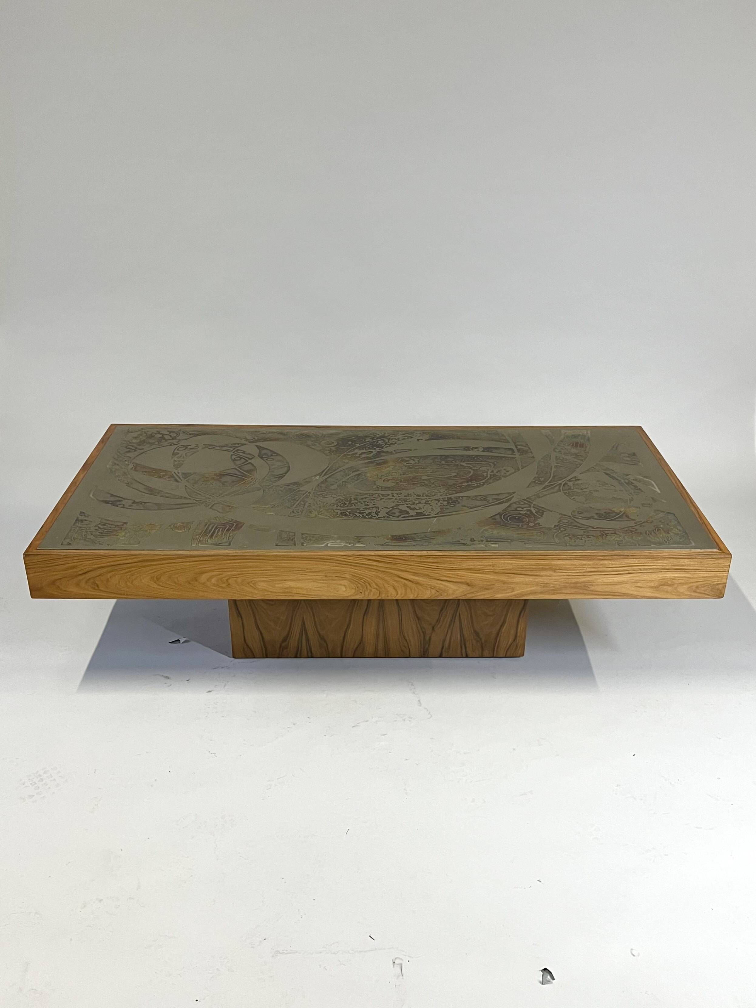 Large Etched Coffee Table by Bernhard Rohne, Germany 1960s