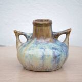 Art nouveau vase, vintage vase, enameled stoneware vase, attributed to Gilbert Metenier, vase with handles