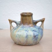 Art nouveau vase, vintage vase, enameled stoneware vase, attributed to Gilbert Metenier, vase with handles