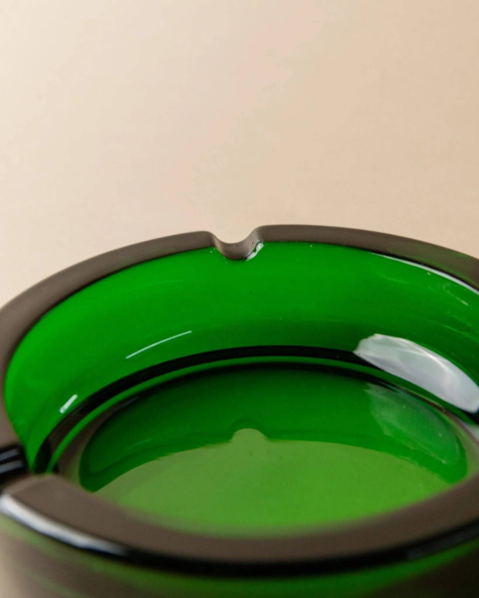 Emerald Green Glass Ashtray, Minimal Mid-Century Italian Design, 1970s Vintage Table Decor