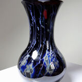 Large vintage purple art glass vase with silver glitter inclusions.