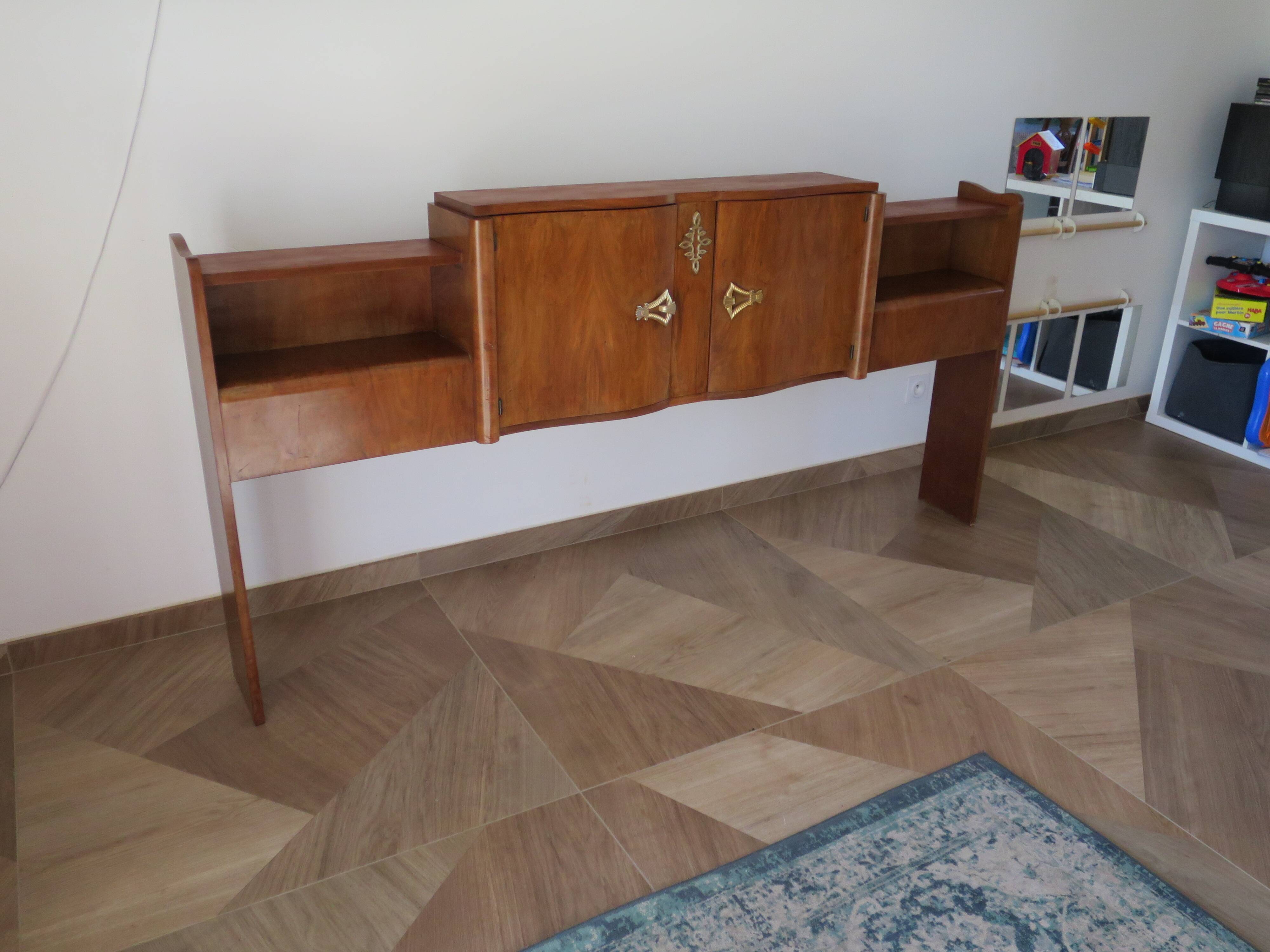 Headboard – console – sideboard – art deco – 2 doors – 2 niches in solid walnut e