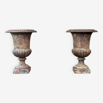 Pair of late 19th century cast iron Medici vases