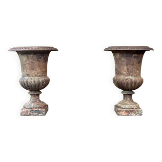 Pair of late 19th century cast iron Medici vases