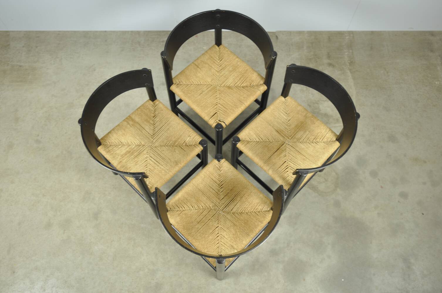 Fritz hansen / scandinavian papercord dining chairs (4) / mogens lassen / denmark 1960s