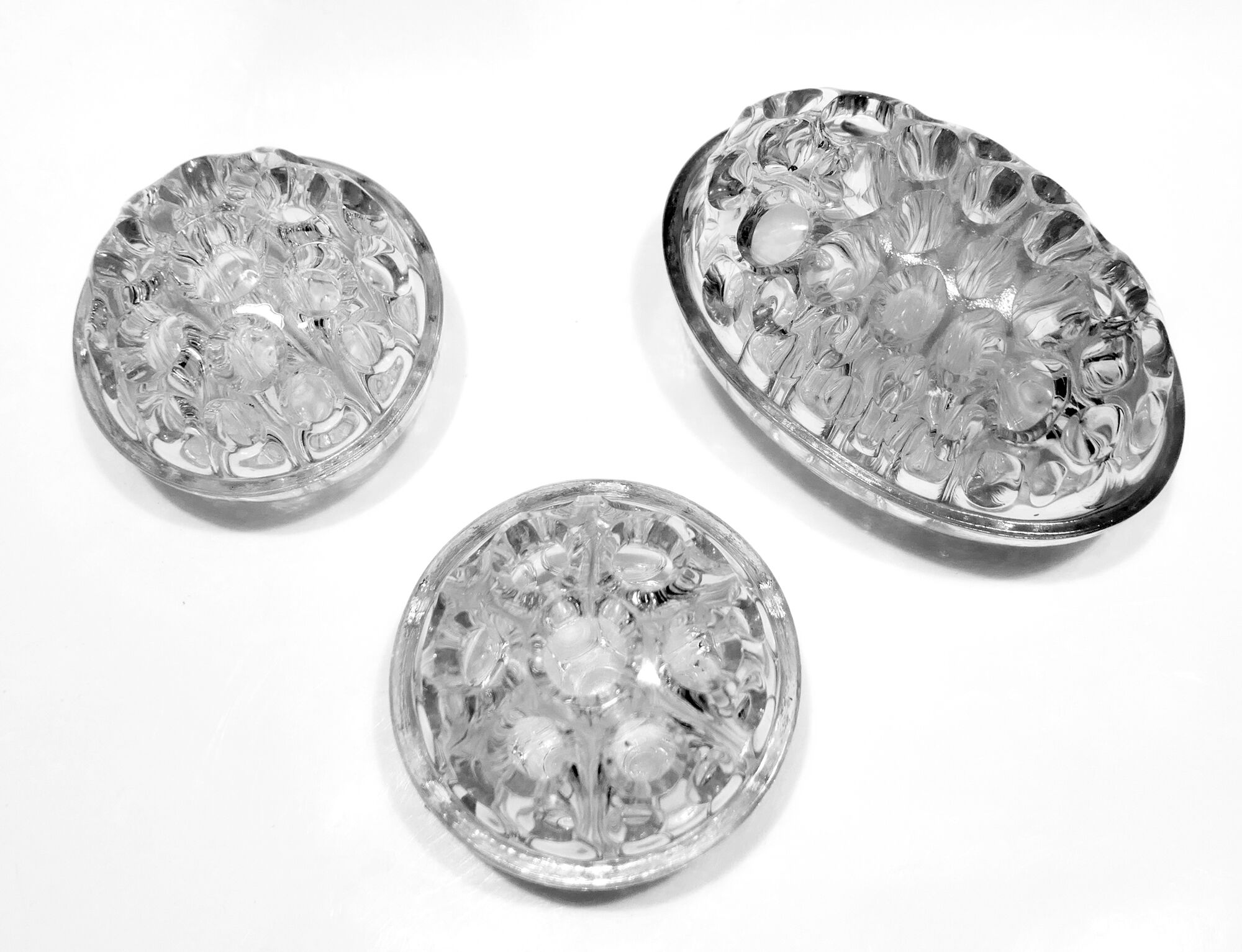 Three Glass Flower Picnics by VMC Reims 60s-70s