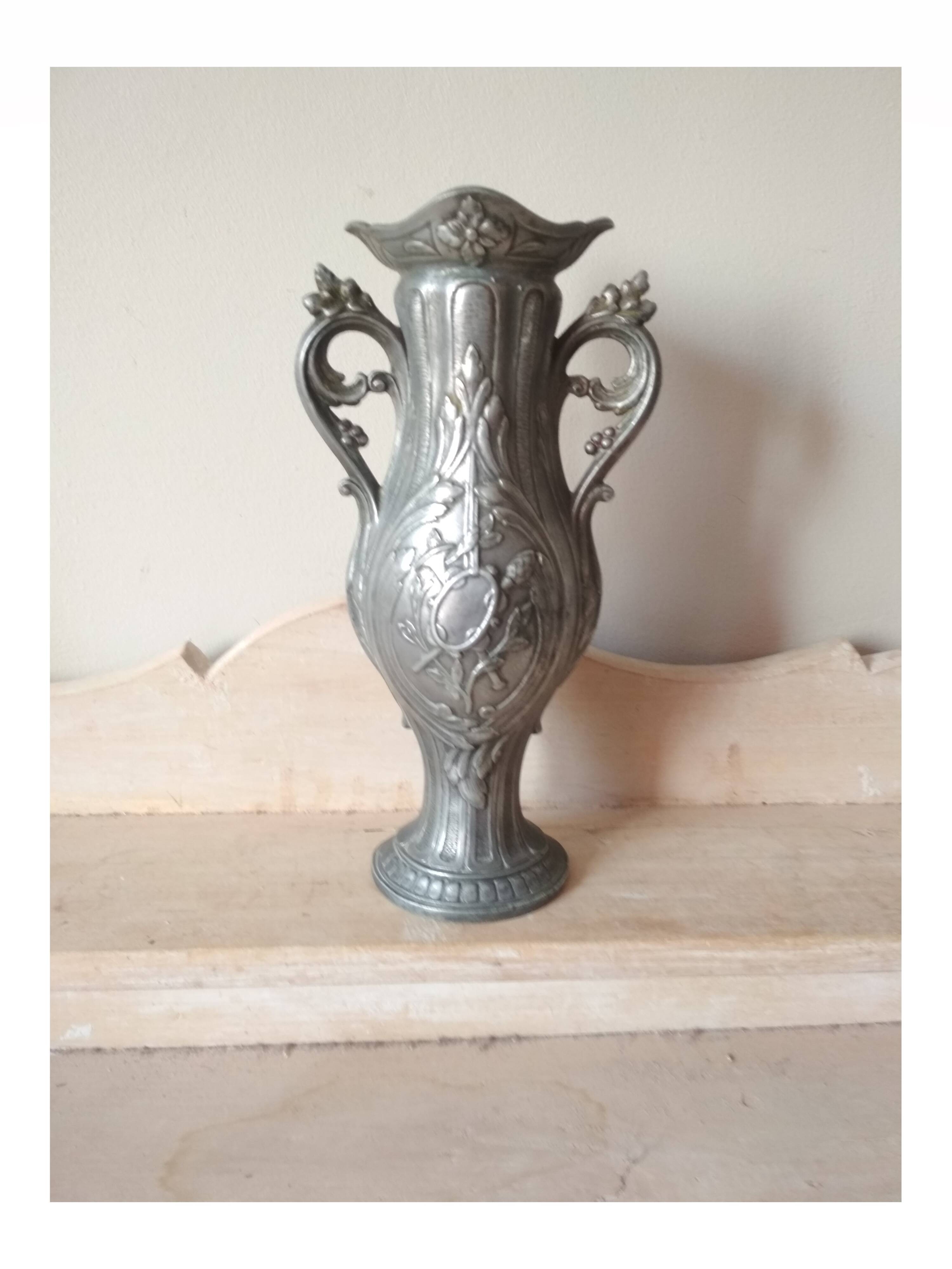 Art Nouveau style pewter vase - amphora vase