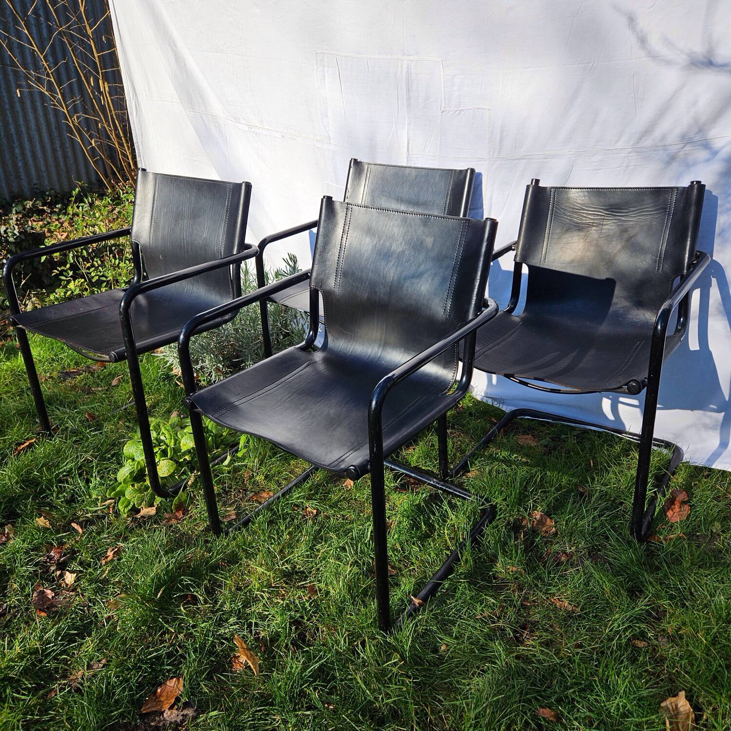 4 Matteo Grassi armchairs in black leather