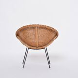 Ensemble de chaises en rotin italien du milieu du siècle avec table d'appoint et porte-revues