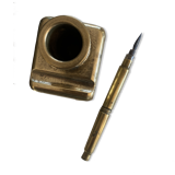 Brass inkwell and old feather holder