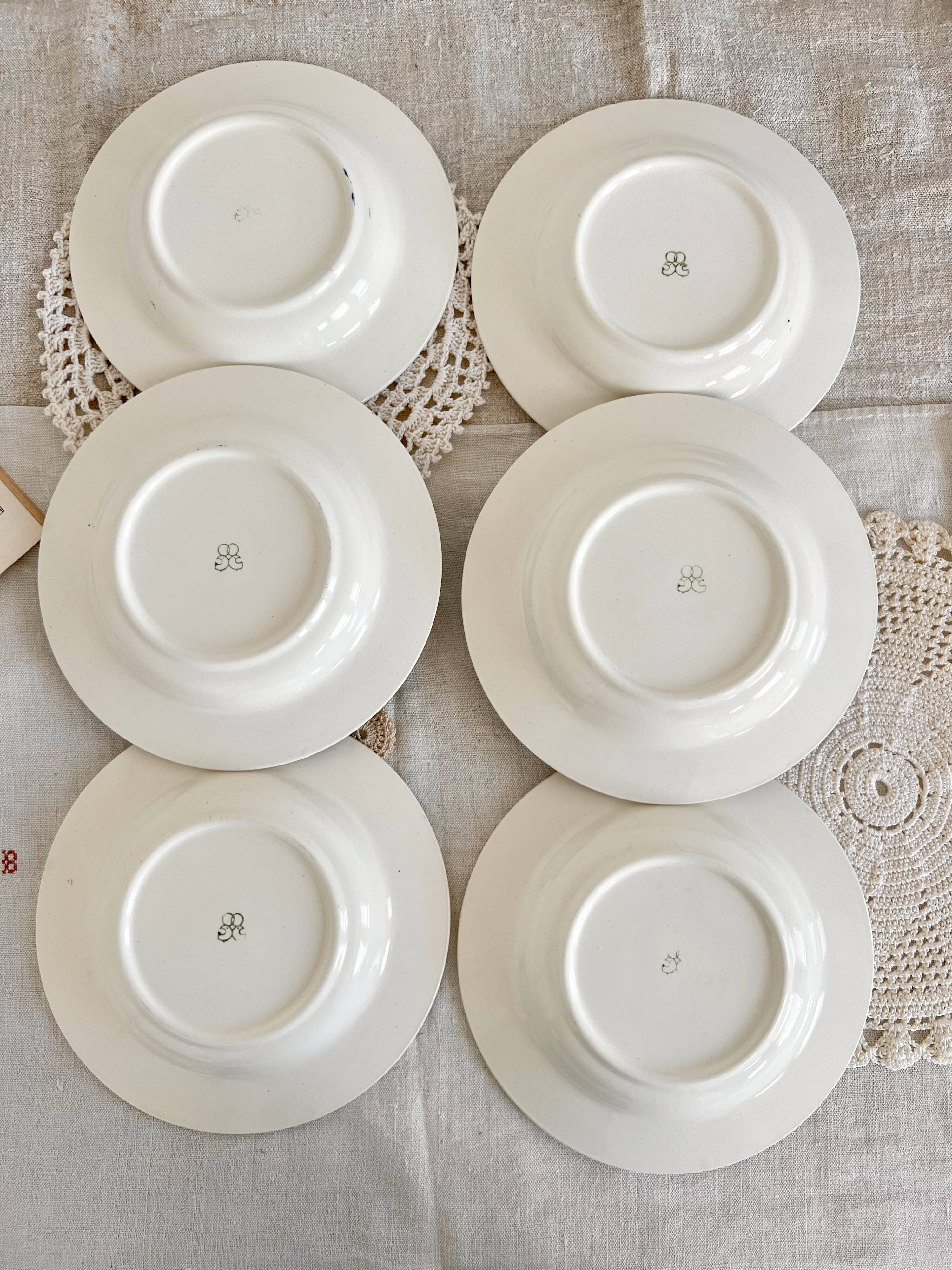 6-assiettes-creuses-vintage-fa-ence-liser-motif-cerise-bleu-selency
