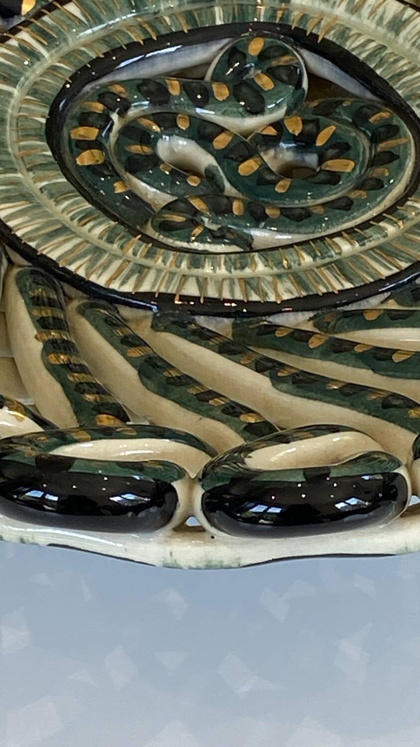Large woven and twisted ceramic basket, Fase, Vallauris
